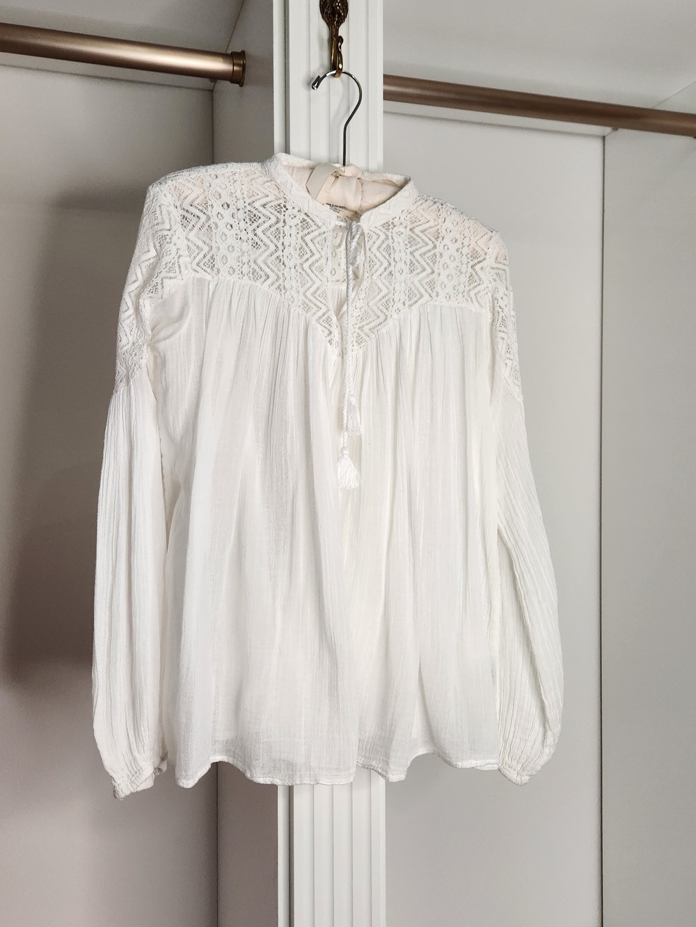 Denim & Supply Ralph Lauren Womens White Lace Yoke Peasant Blouse